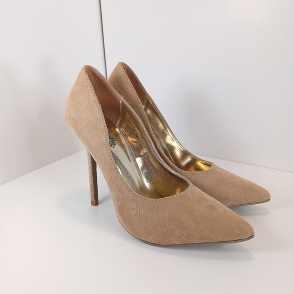Charlotte Russe Women's Beige Stilleto Pumps Size 6 Faux Suede Heels